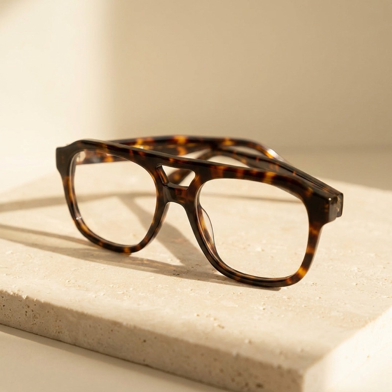 Oversized tortoiseshell acetate optical frames with a double bridge.